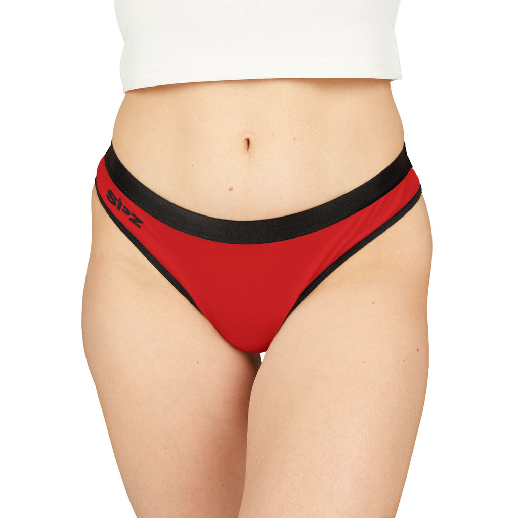 SPZ Red & Black Women's Thong — Minimal Solid Color Swimwear/Underwear