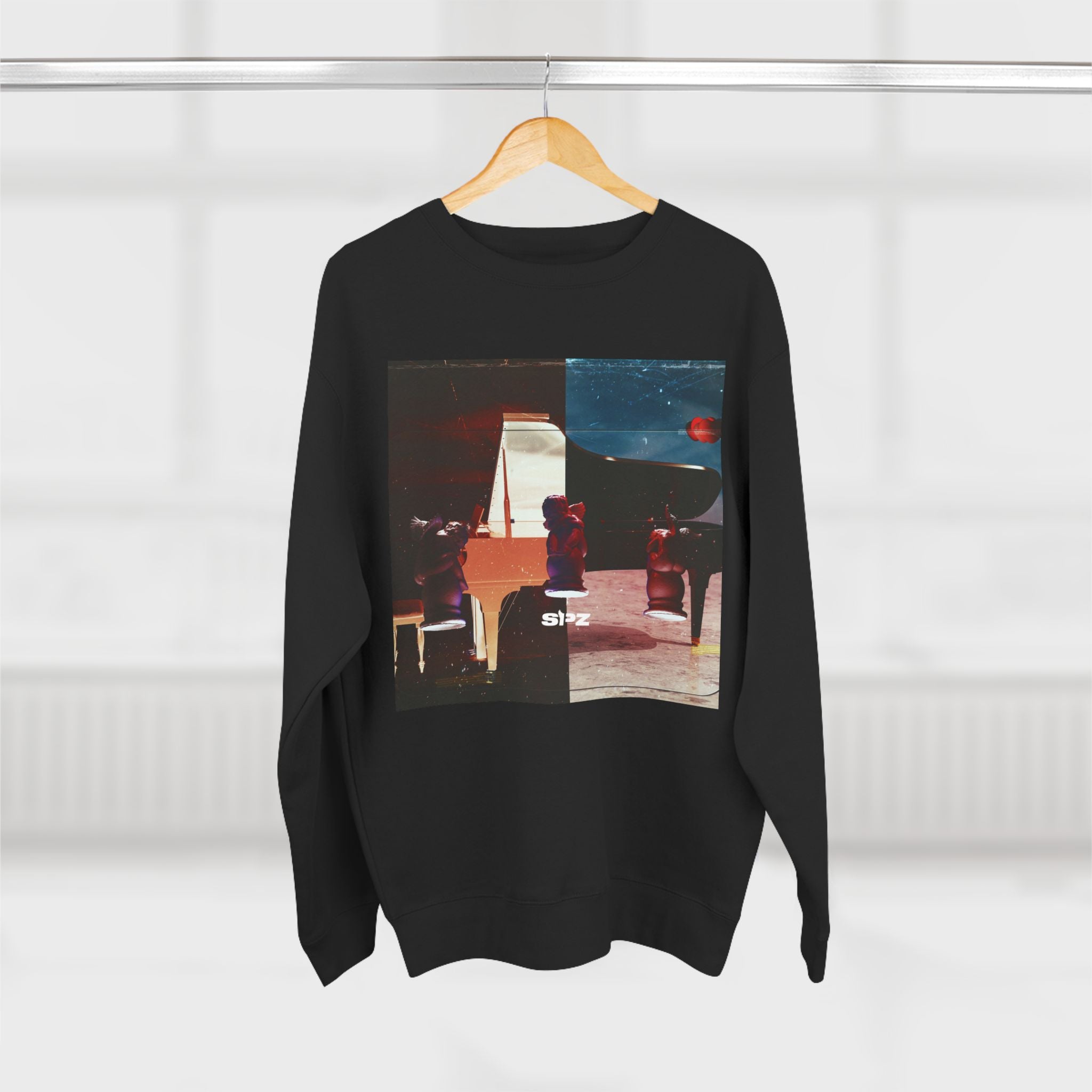 SPZ Retro Nightscape Crewneck Sweatshirt — Split-Screen Vintage Cityscape